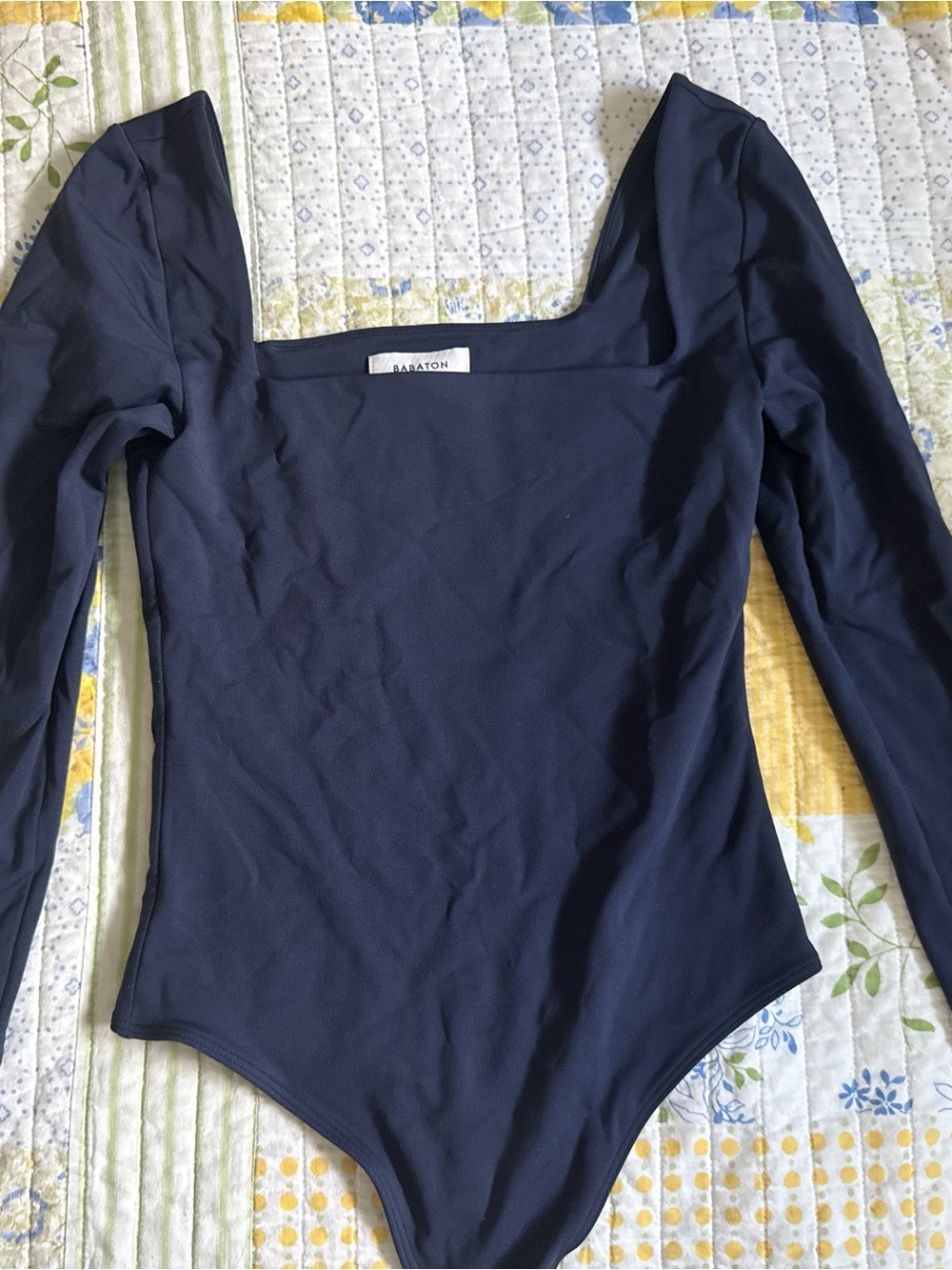Babaton Navy Square-Neck Long-Sleeve Bodysuit